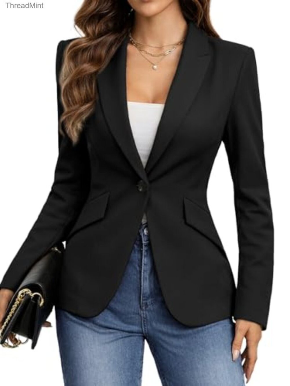 ELLEVEN Slim Fit Knitted Blazer for Women Business Casual Office Shawl Collar
